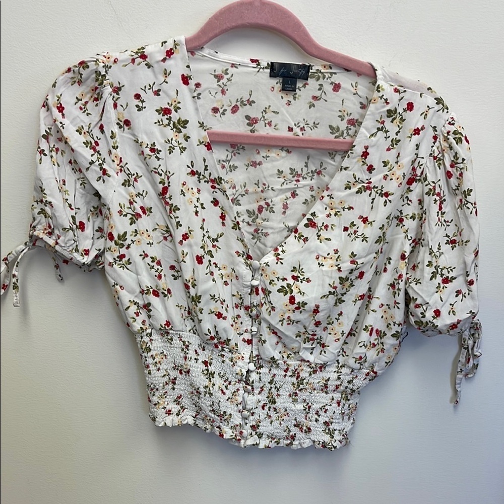J for Justify Multicolored Crop Blouse with Ruched Tie Front - Picture 2 of 8